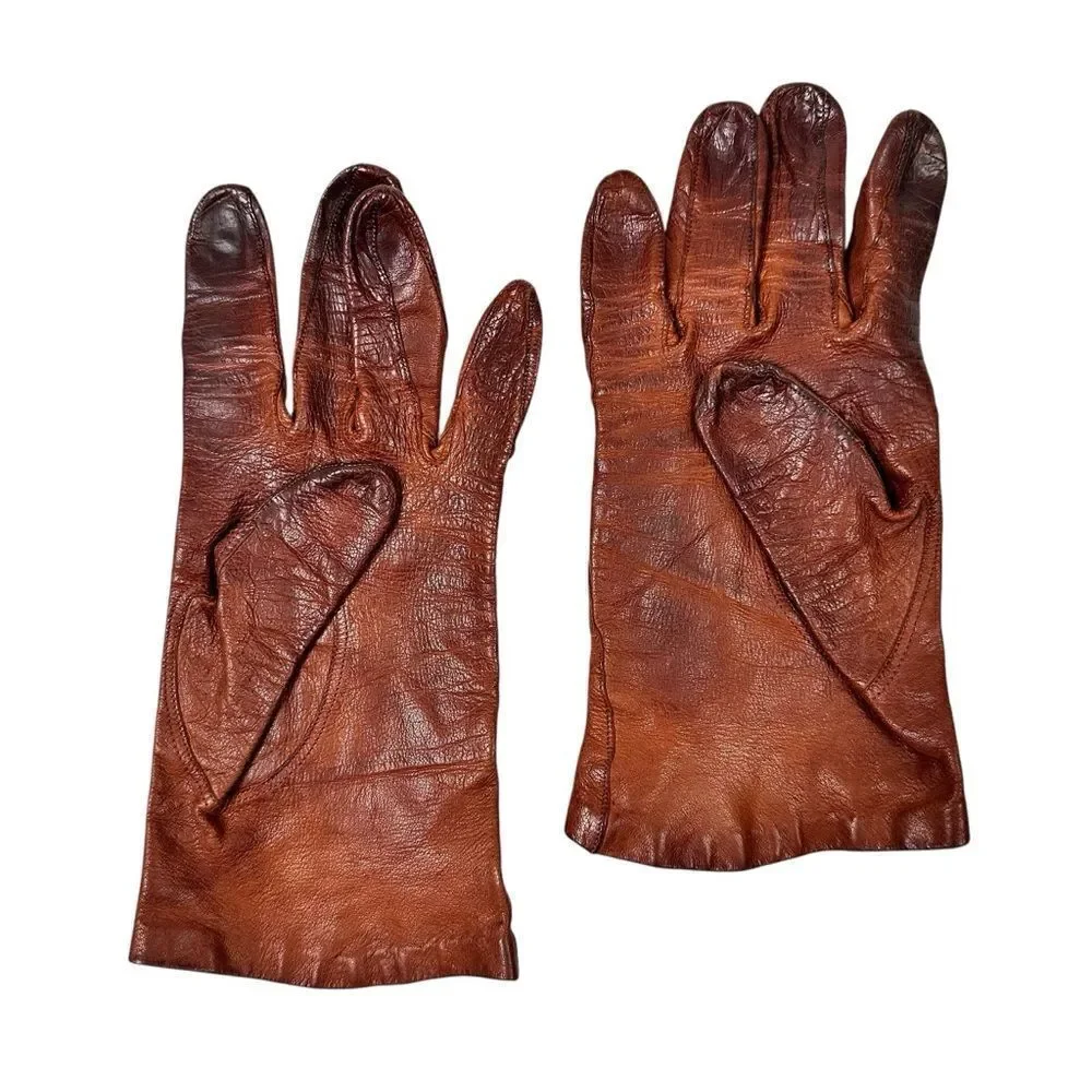 Vintage Women’s Brown Leather Gloves Small Petite 50s 60s